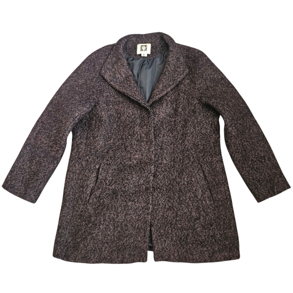Anne Klein Tweed Wool Blend Mid Length Coat Jacket Size XL Brown Fall‎ Winter